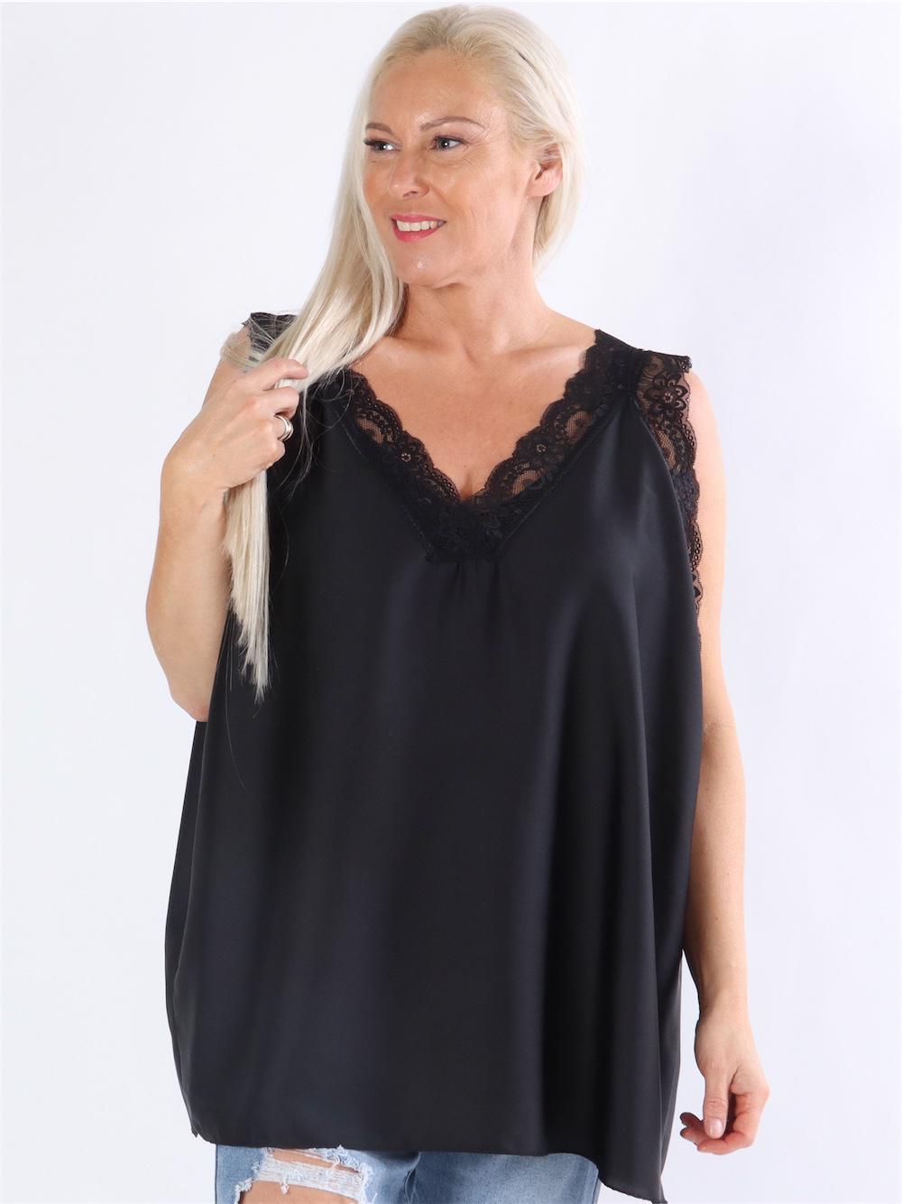 Ofia - Top i silkelook med brede blonde stropper